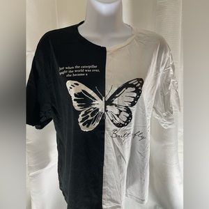 Organic Generation black and white butterfly short sleeves shirt
